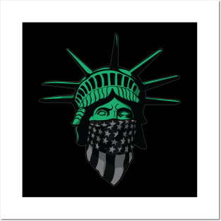 Statue of Liberty Black USA Flag Posters and Art